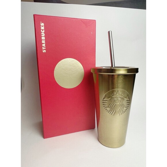 RARE 2014 Starbucks Gold Stainless Steel Tumbler NEW! - Picture 1 of 8